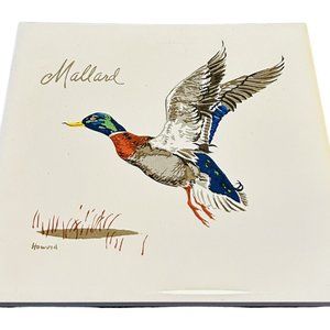 Vtg Screencraft Mallard TRIVET / WALL HANGING Artist P. Howard Ceramic 6" sq Duc